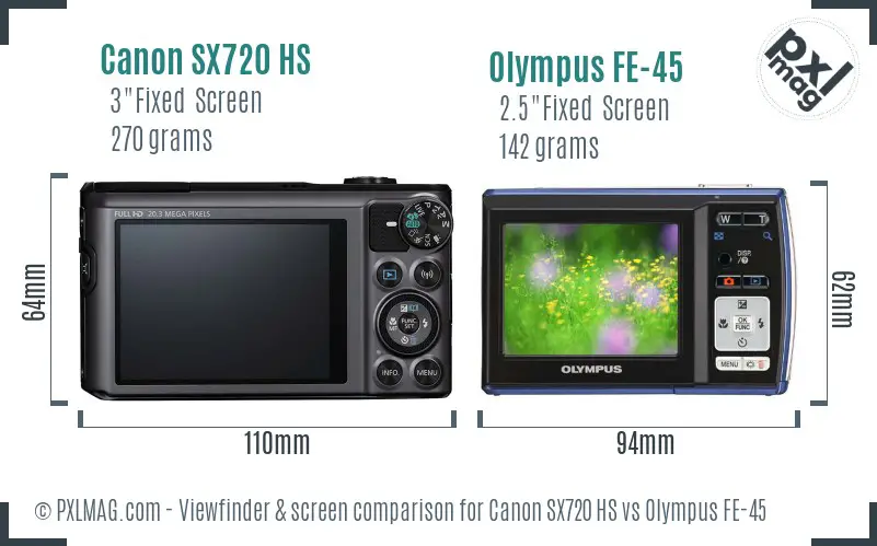 Canon SX720 HS vs Olympus FE-45 Screen and Viewfinder comparison Canon SX720 HS vs Olympus FE-45 Screen and Viewfinder comparison