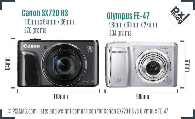 Canon SX720 HS vs Olympus FE-47 size comparison