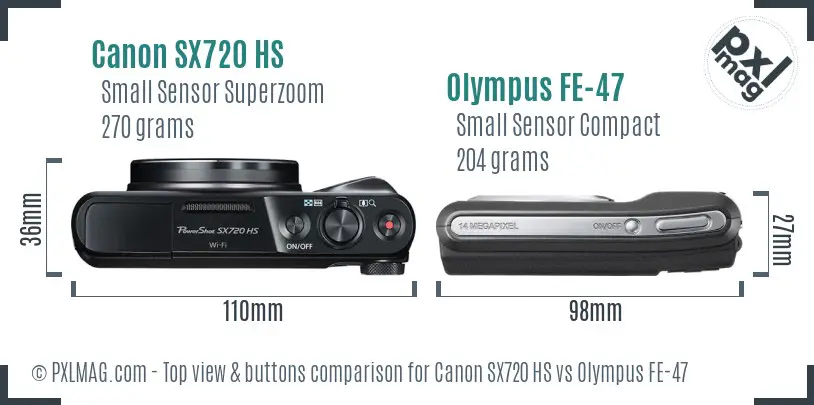 Canon SX720 HS vs Olympus FE-47 top view buttons comparison