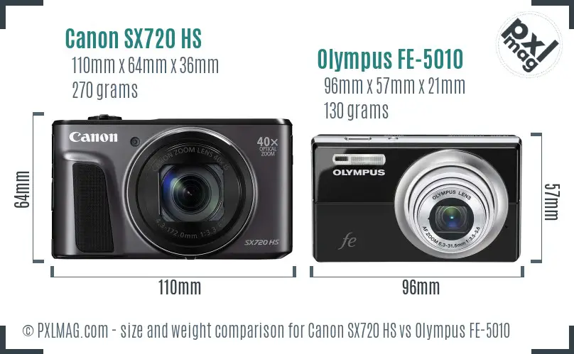 Canon SX720 HS vs Olympus FE-5010 size comparison Canon SX720 HS vs Olympus FE-5010 size comparison