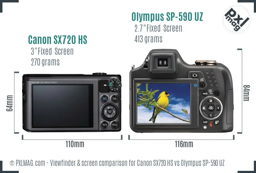 Canon SX720 HS vs Olympus SP-590 UZ Screen and Viewfinder comparison