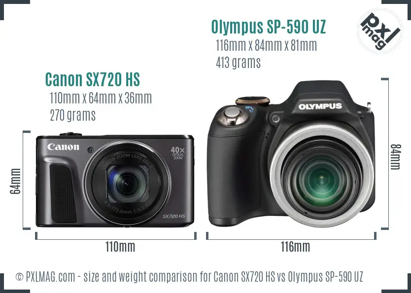 Canon SX720 HS vs Olympus SP-590 UZ size comparison