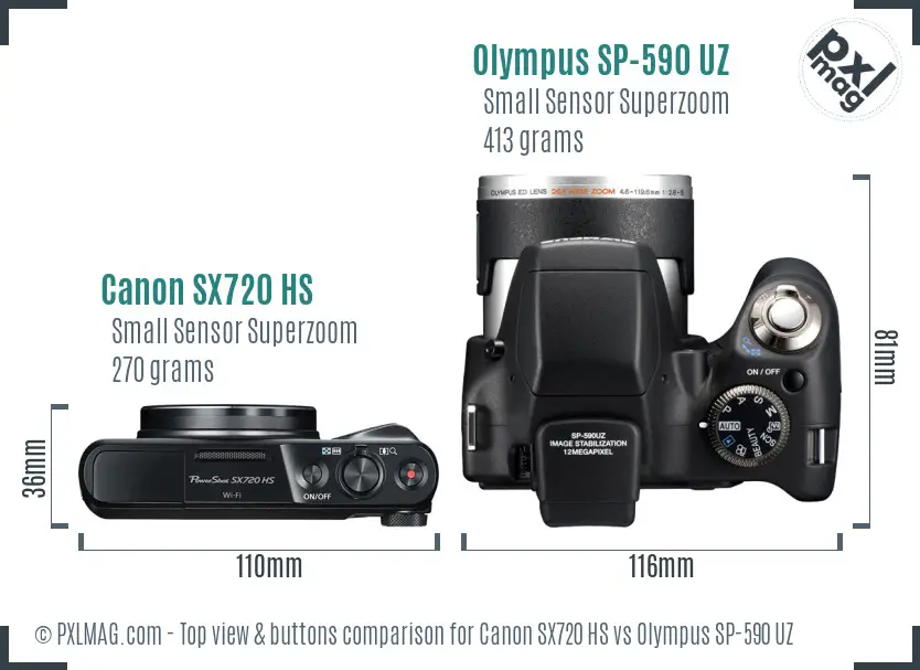 Canon SX720 HS vs Olympus SP-590 UZ top view buttons comparison