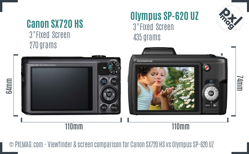Canon SX720 HS vs Olympus SP-620 UZ Screen and Viewfinder comparison