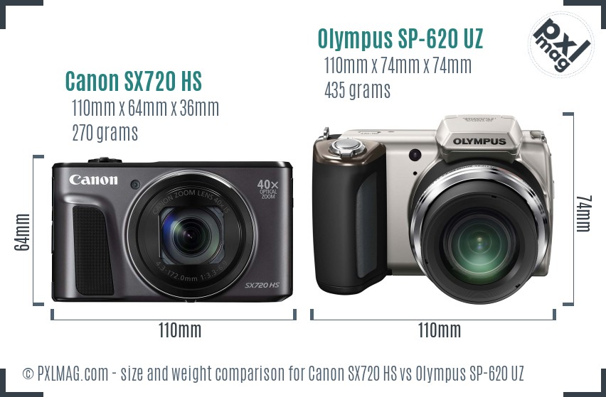 Canon SX720 HS vs Olympus SP-620 UZ size comparison