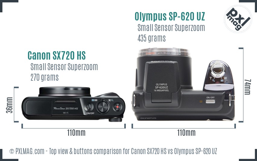 Canon SX720 HS vs Olympus SP-620 UZ top view buttons comparison