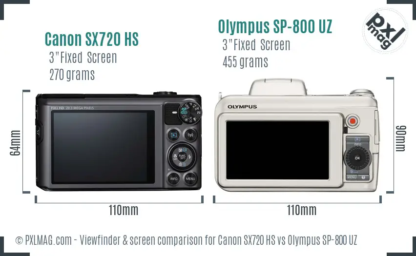 Canon SX720 HS vs Olympus SP-800 UZ Screen and Viewfinder comparison