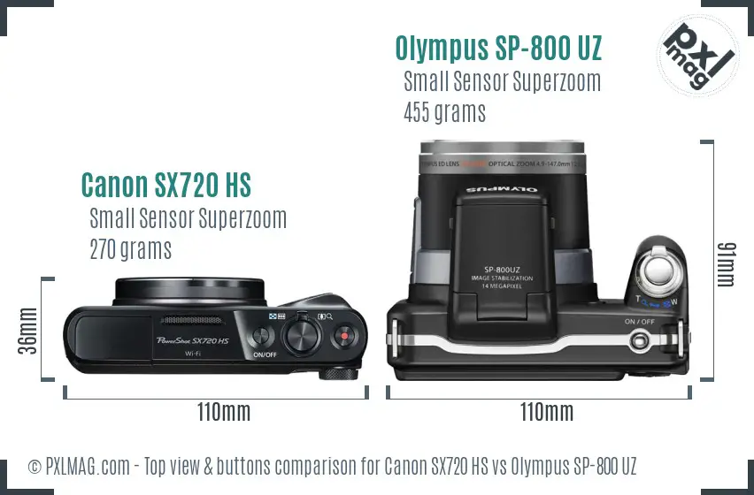 Canon SX720 HS vs Olympus SP-800 UZ top view buttons comparison