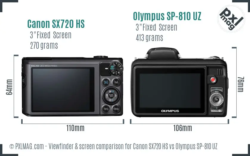 Canon SX720 HS vs Olympus SP-810 UZ Screen and Viewfinder comparison