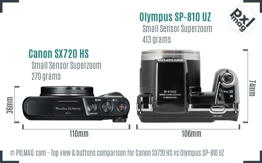 Canon SX720 HS vs Olympus SP-810 UZ top view buttons comparison