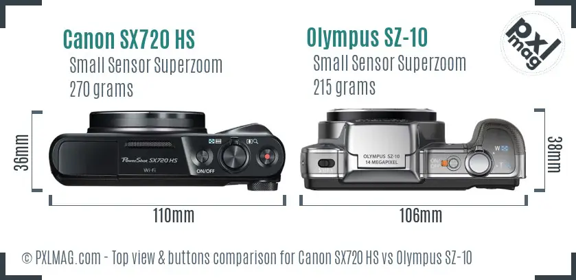 Canon SX720 HS vs Olympus SZ-10 top view buttons comparison