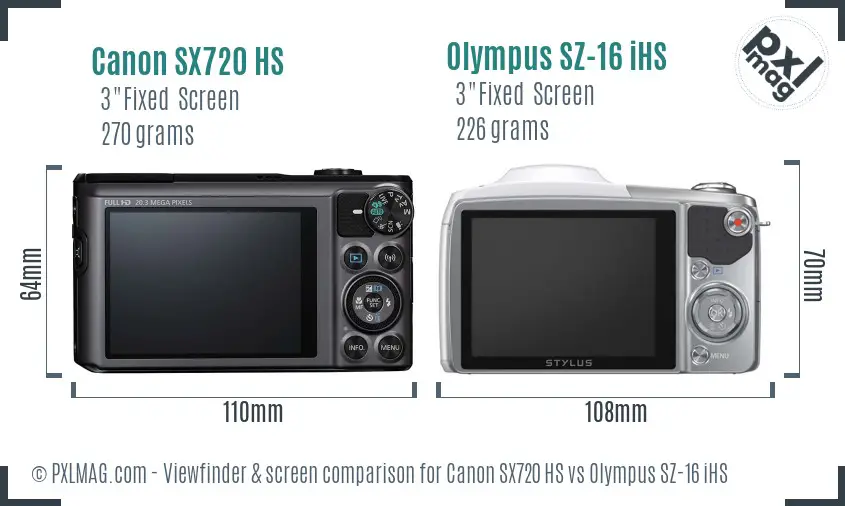 Canon SX720 HS vs Olympus SZ-16 iHS Screen and Viewfinder comparison