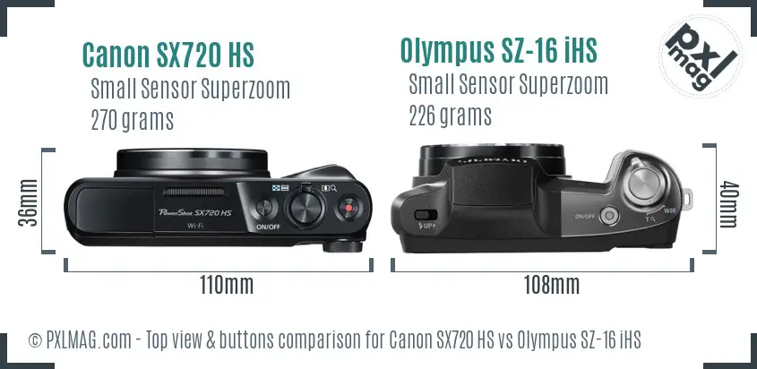 Canon SX720 HS vs Olympus SZ-16 iHS top view buttons comparison