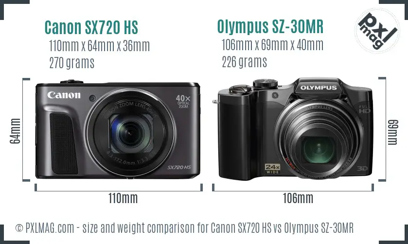 Canon SX720 HS vs Olympus SZ-30MR size comparison