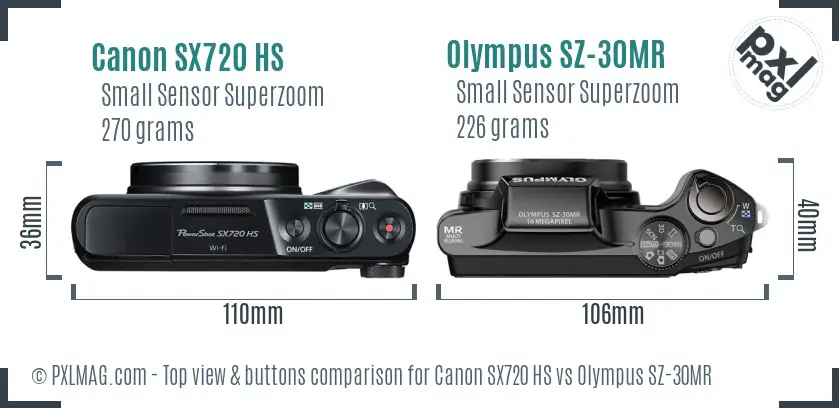 Canon SX720 HS vs Olympus SZ-30MR top view buttons comparison
