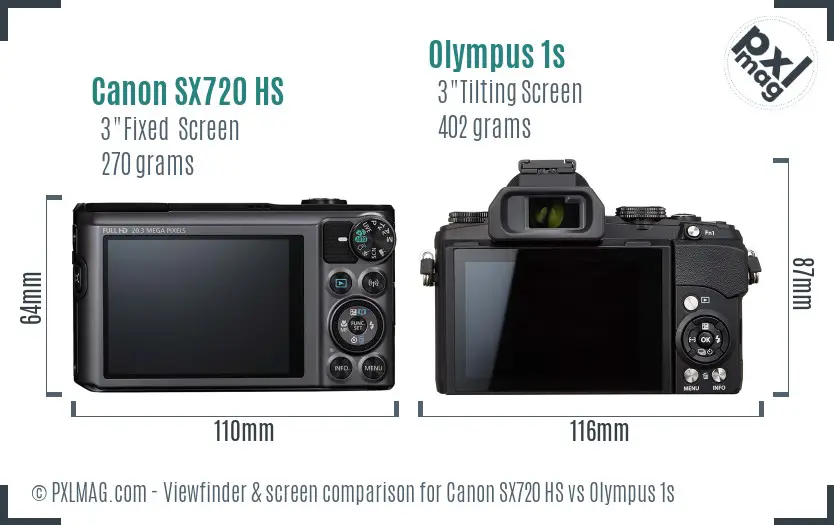 Canon SX720 HS vs Olympus 1s Screen and Viewfinder comparison