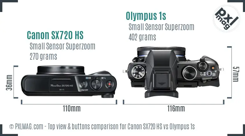 Canon SX720 HS vs Olympus 1s top view buttons comparison