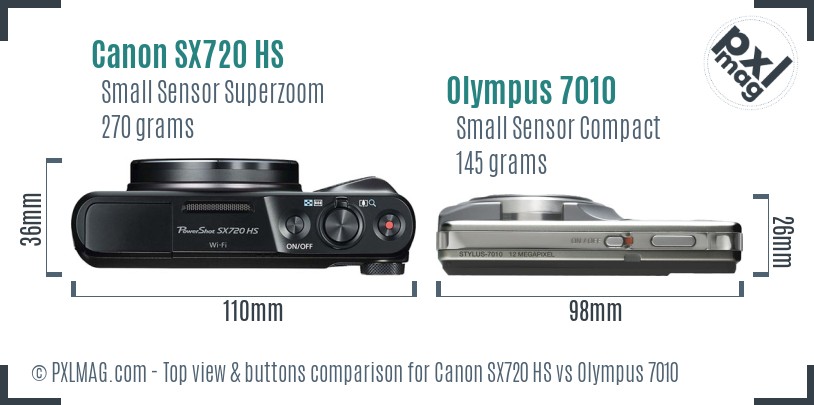 Canon SX720 HS vs Olympus 7010 top view buttons comparison