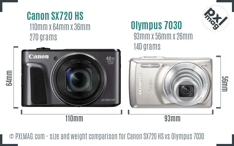 Canon SX720 HS vs Olympus 7030 size comparison