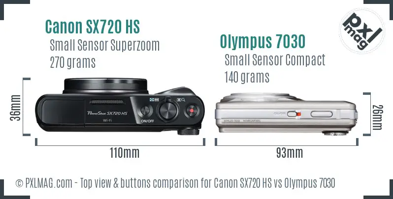 Canon SX720 HS vs Olympus 7030 top view buttons comparison