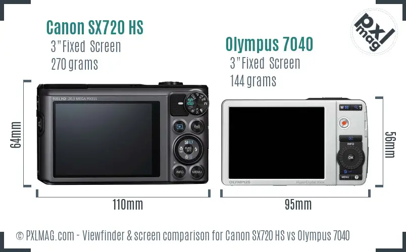 Canon SX720 HS vs Olympus 7040 Screen and Viewfinder comparison