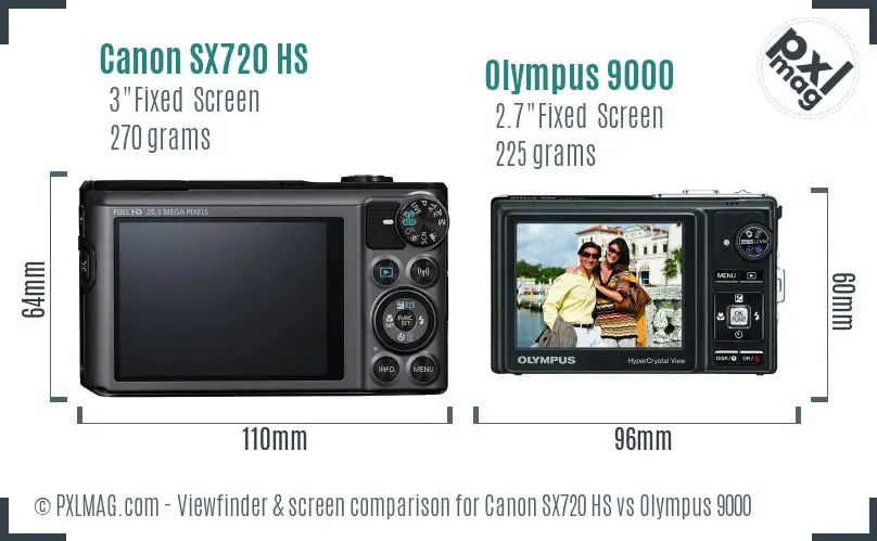 Canon SX720 HS vs Olympus 9000 Screen and Viewfinder comparison