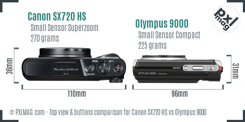 Canon SX720 HS vs Olympus 9000 top view buttons comparison