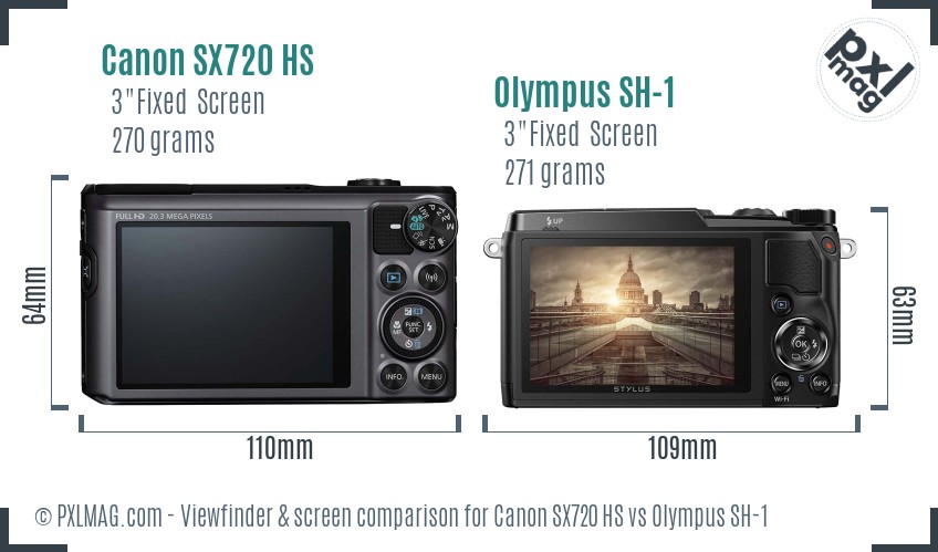 Canon SX720 HS vs Olympus SH-1 Screen and Viewfinder comparison