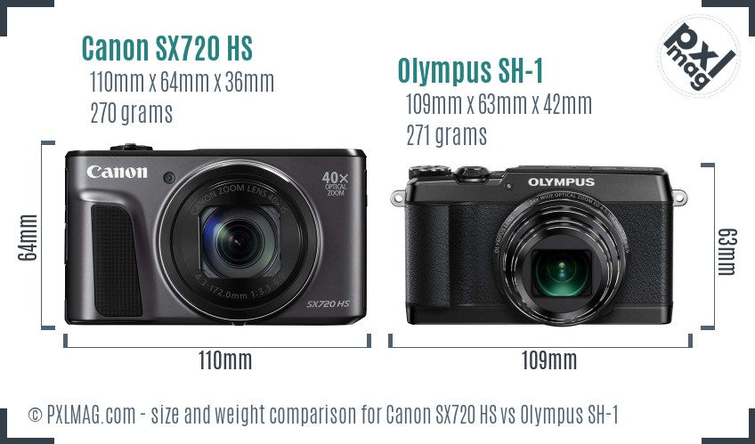 Canon SX720 HS vs Olympus SH-1 size comparison