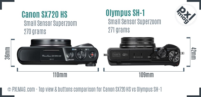 Canon SX720 HS vs Olympus SH-1 top view buttons comparison