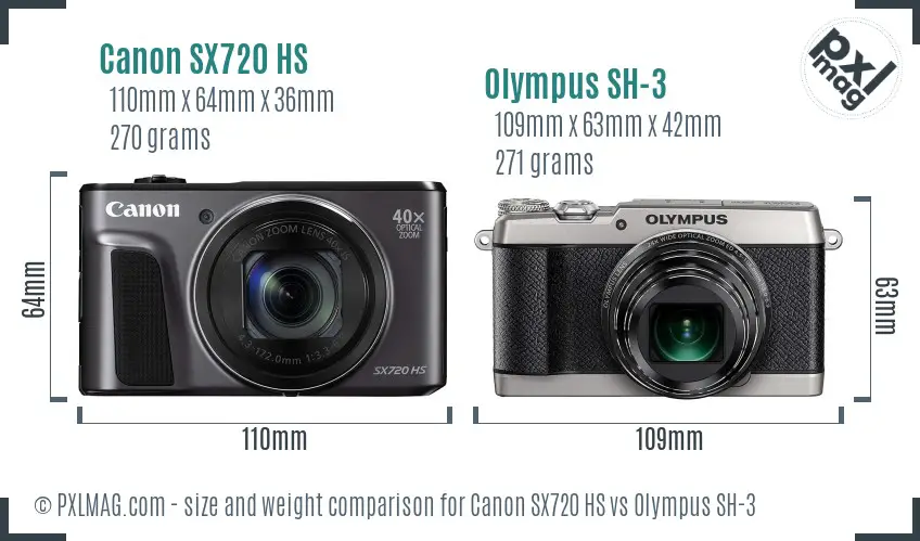 Canon SX720 HS vs Olympus SH-3 size comparison