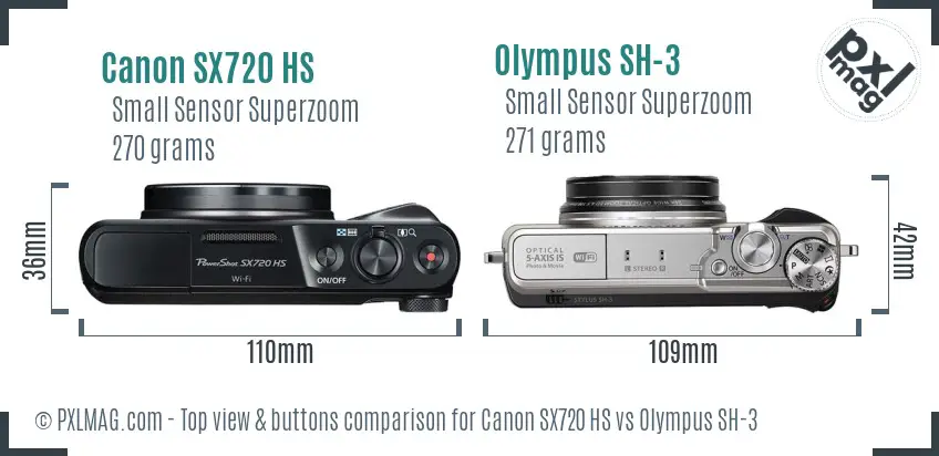 Canon SX720 HS vs Olympus SH-3 top view buttons comparison