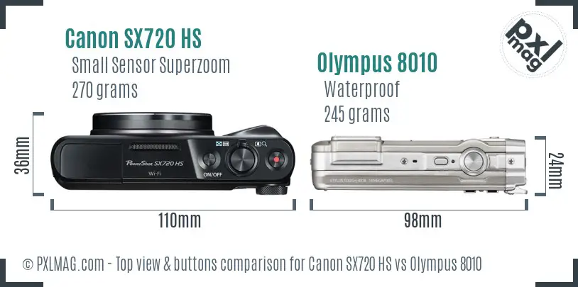 Canon SX720 HS vs Olympus 8010 top view buttons comparison