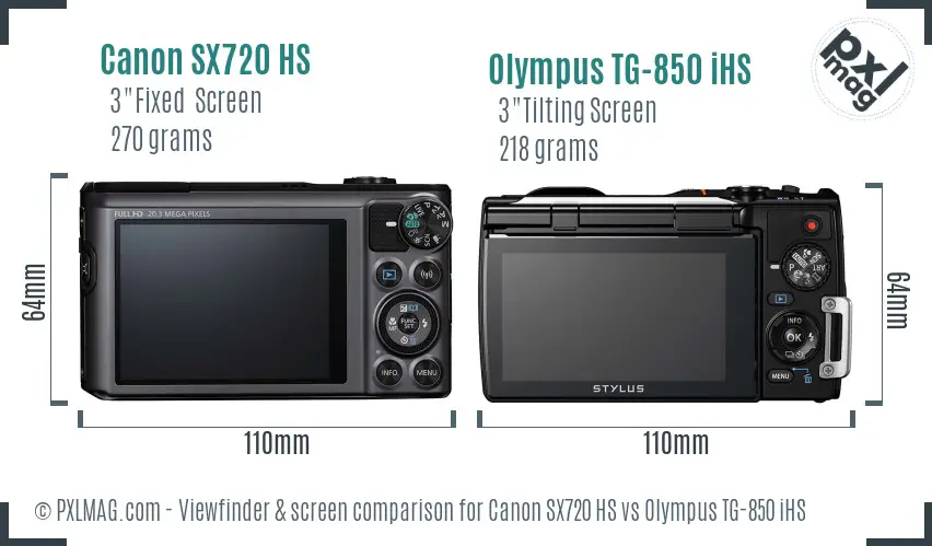 Canon SX720 HS vs Olympus TG-850 iHS Screen and Viewfinder comparison