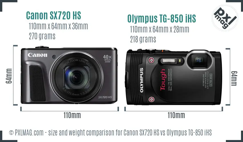 Canon SX720 HS vs Olympus TG-850 iHS size comparison