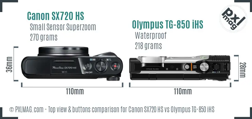 Canon SX720 HS vs Olympus TG-850 iHS top view buttons comparison