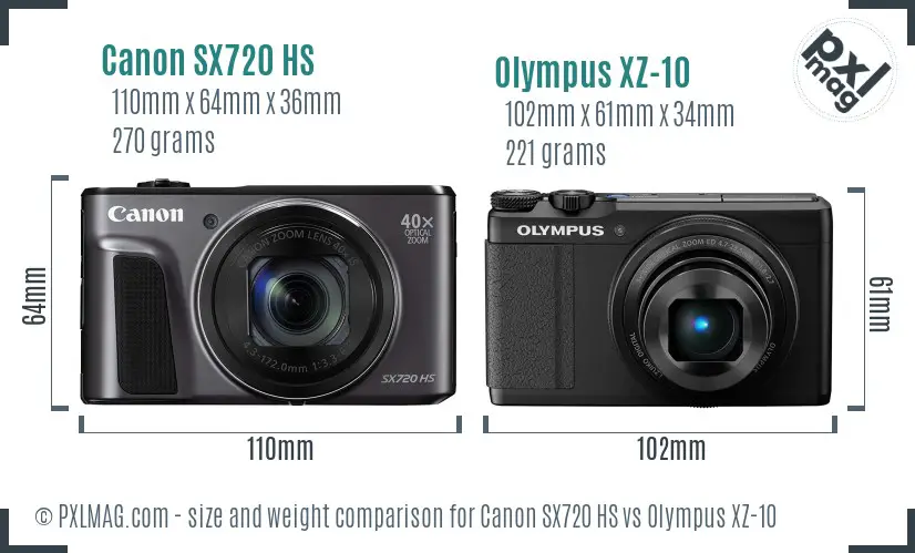 Canon SX720 HS vs Olympus XZ-10 size comparison Canon SX720 HS vs Olympus XZ-10 size comparison