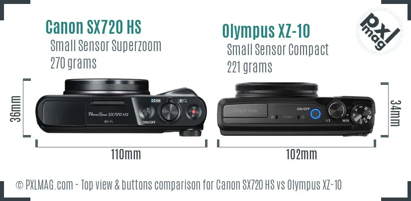 Canon SX720 HS vs Olympus XZ-10 top view buttons comparison Canon SX720 HS vs Olympus XZ-10 top view buttons comparison