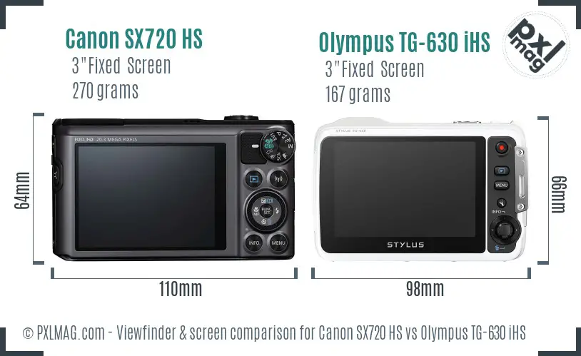 Canon SX720 HS vs Olympus TG-630 iHS Screen and Viewfinder comparison