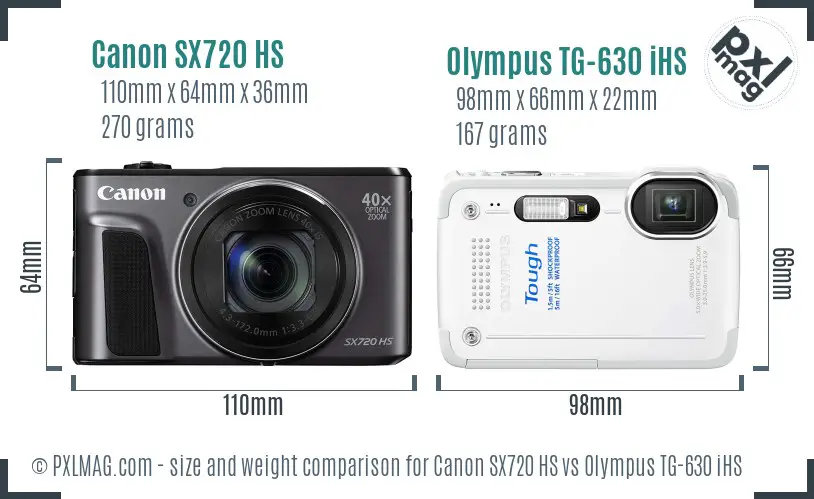 Canon SX720 HS vs Olympus TG-630 iHS size comparison