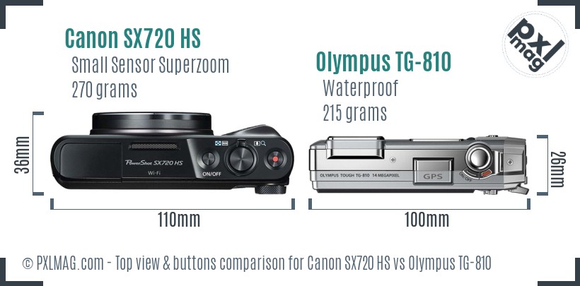 Canon SX720 HS vs Olympus TG-810 top view buttons comparison