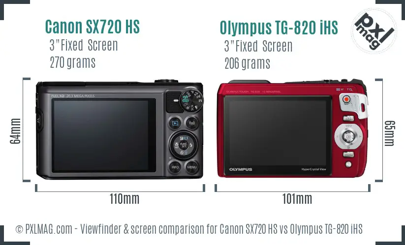 Canon SX720 HS vs Olympus TG-820 iHS Screen and Viewfinder comparison