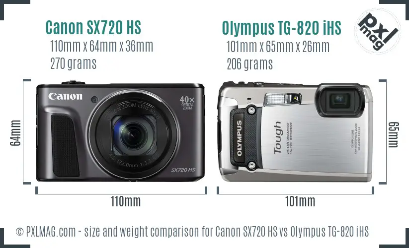 Canon SX720 HS vs Olympus TG-820 iHS size comparison
