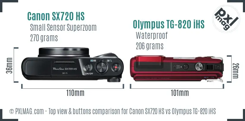 Canon SX720 HS vs Olympus TG-820 iHS top view buttons comparison