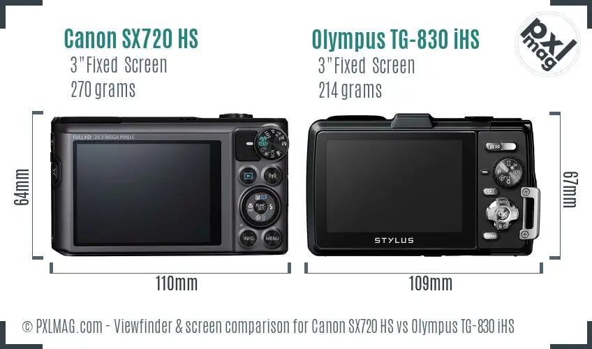 Canon SX720 HS vs Olympus TG-830 iHS Screen and Viewfinder comparison