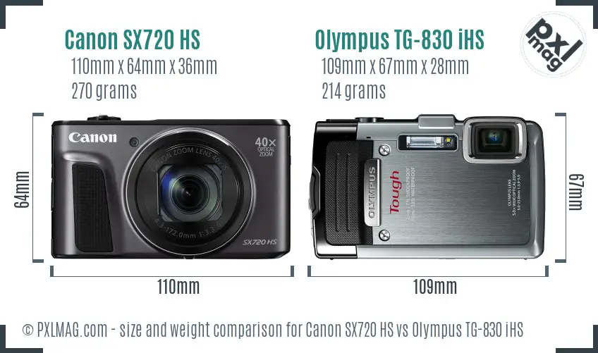 Canon SX720 HS vs Olympus TG-830 iHS size comparison