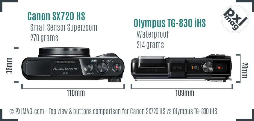 Canon SX720 HS vs Olympus TG-830 iHS top view buttons comparison