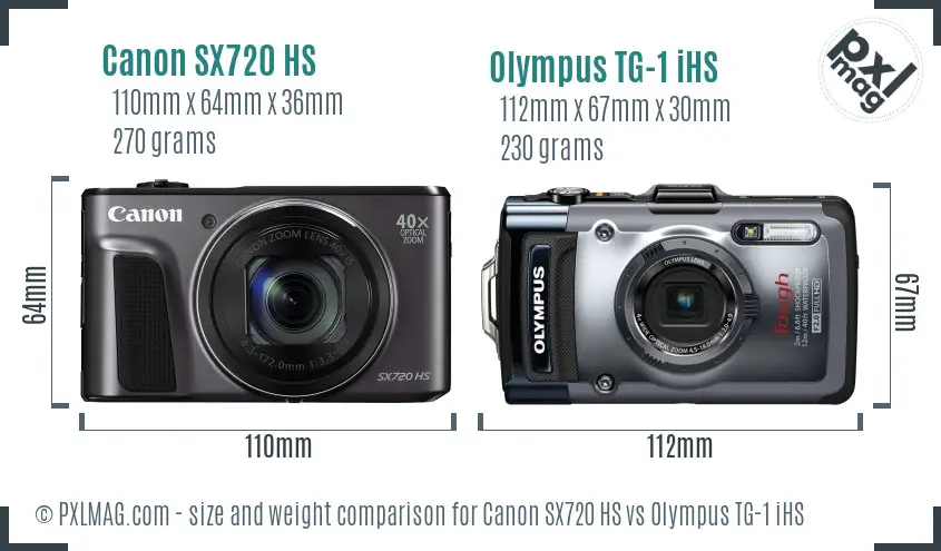Canon SX720 HS vs Olympus TG-1 iHS size comparison