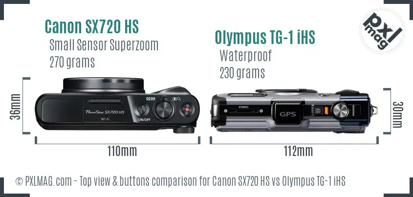 Canon SX720 HS vs Olympus TG-1 iHS top view buttons comparison