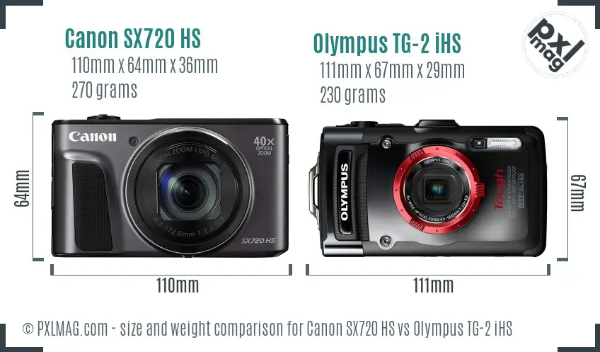 Canon SX720 HS vs Olympus TG-2 iHS size comparison
